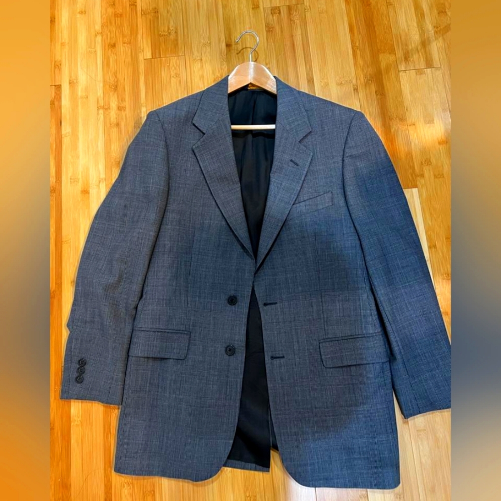 Brooks Brothers Grey 2 piece Suit with Black and Blue Glencheck Pattern